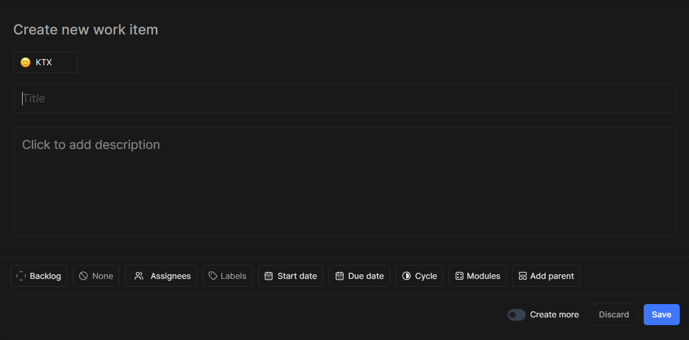 Create Work Item Form